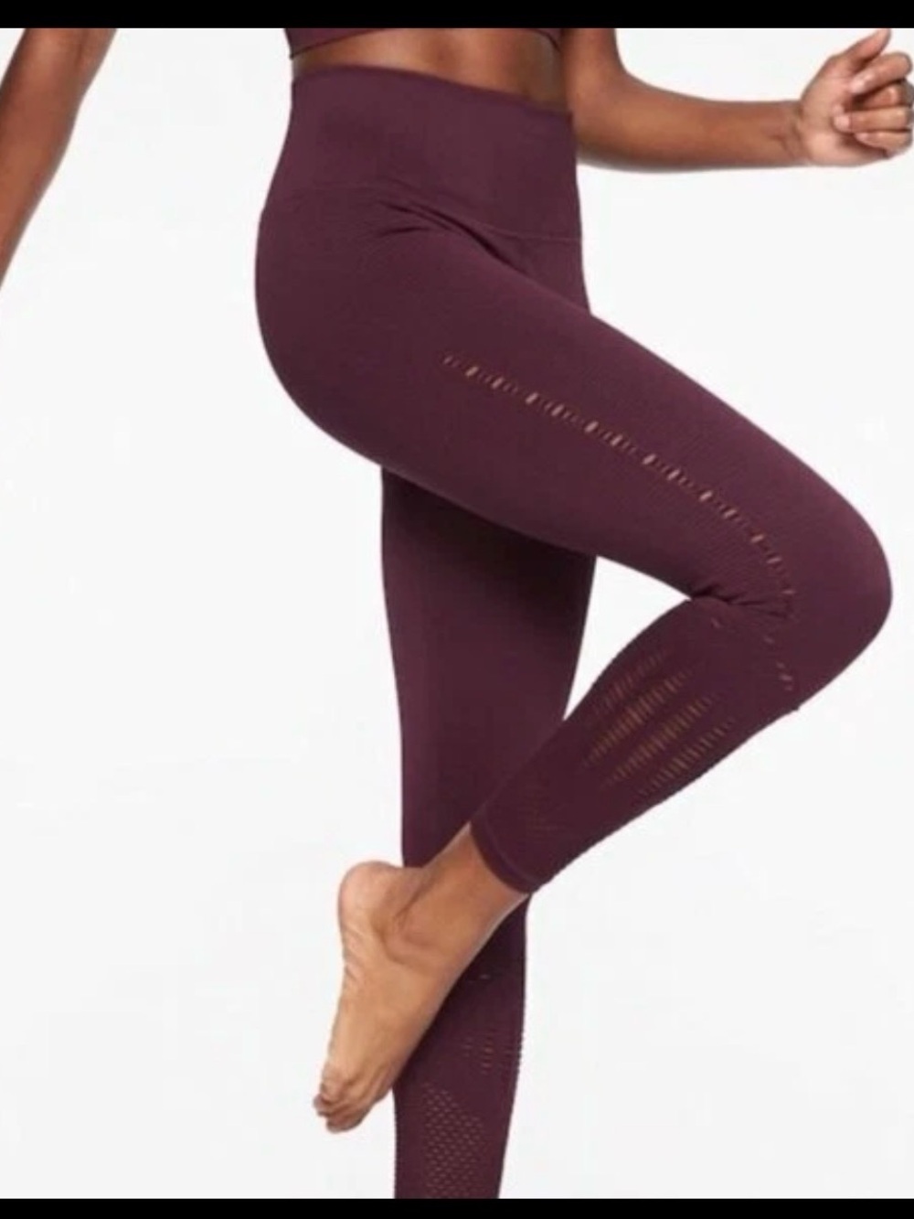 Athleta Women's XL Halasana Macrame Seamless 7/8 Leggings Burgundy